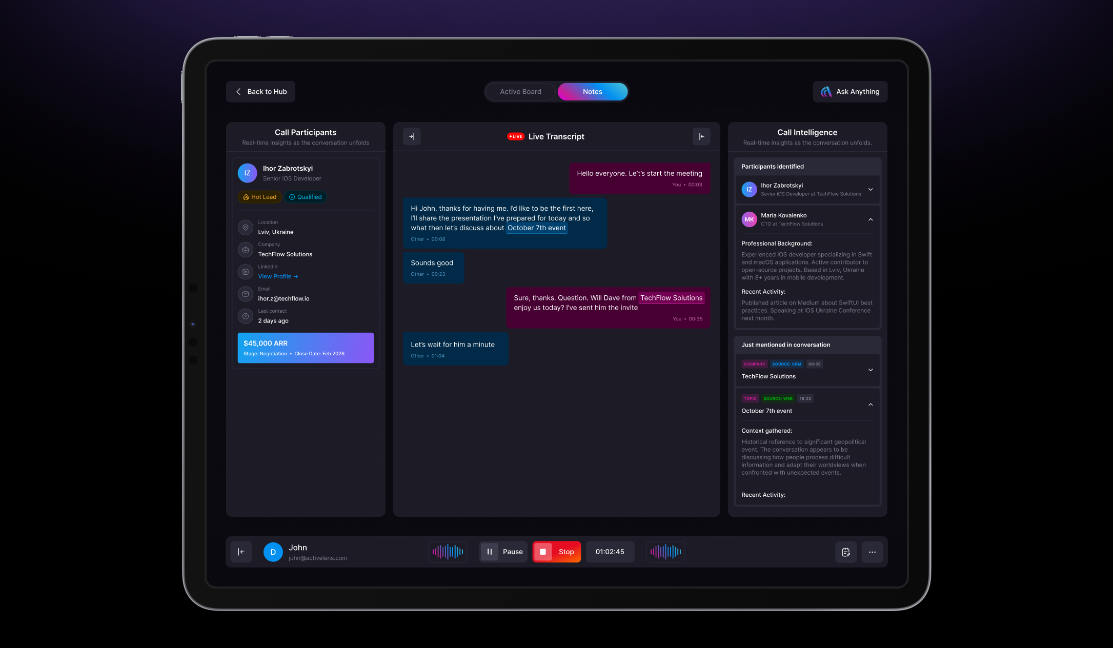 Active Lens desktop application interface