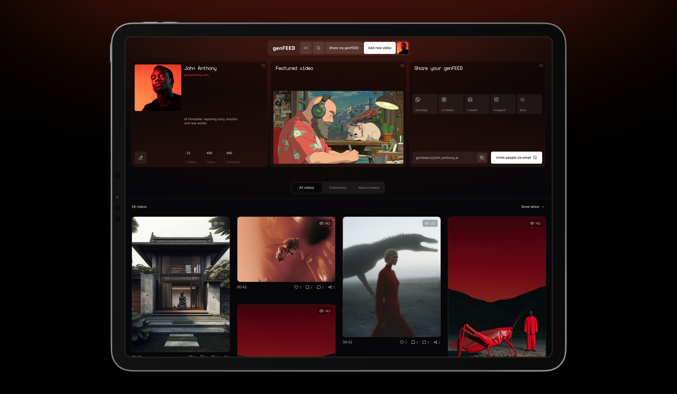 genFEED creator platform on desktop and mobile