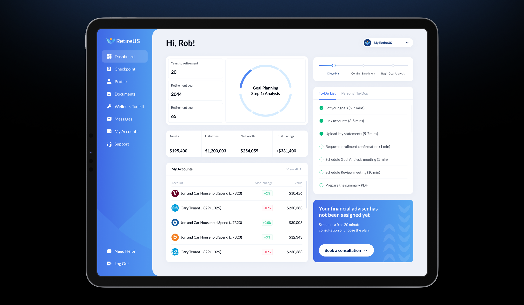 RetireUS retirement planning platform on a laptop